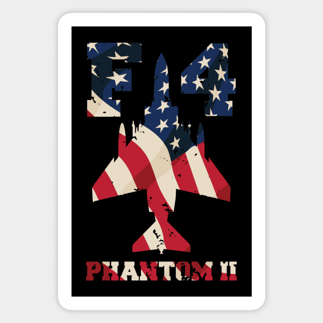 F-4 Phantom II Aircraft with USA Flag Stars and Stripes Overlay Sticker by hobrath